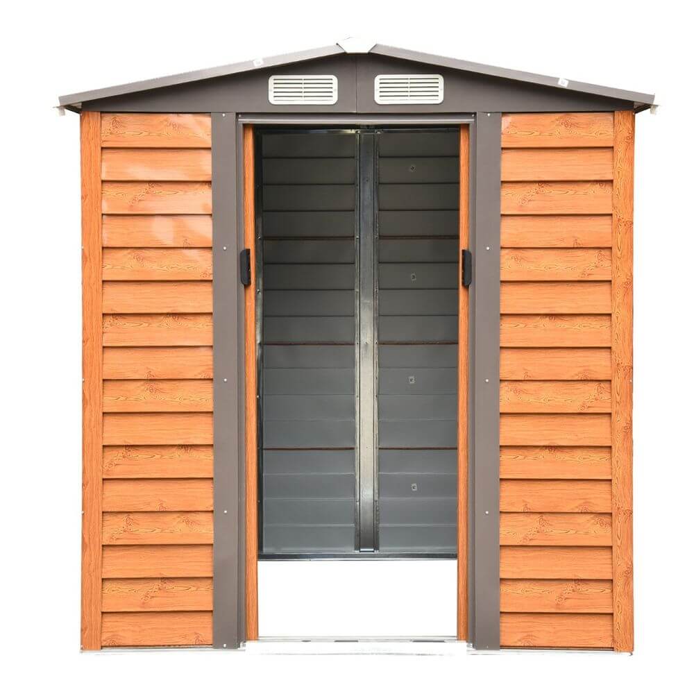 6x5ft Metal Garden Shed House Gardening Tool Storage Brown 193Lx152Wx203Hcm