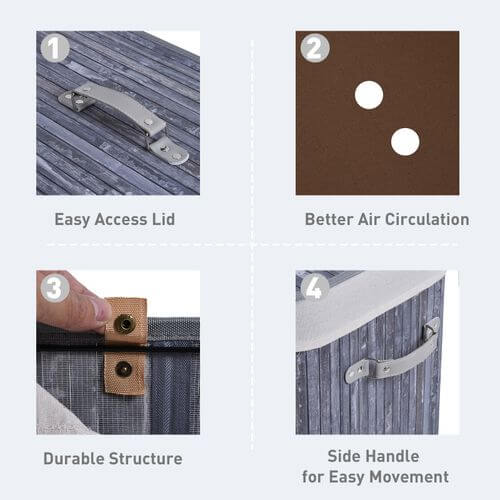 Bamboo Laundry Hamper Removable Lining Large Double Compartments