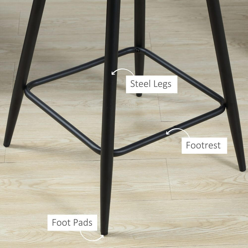 Bar Stools Set of 2, Velvet-Touch Fabric Counter Height Bar Chairs Grey