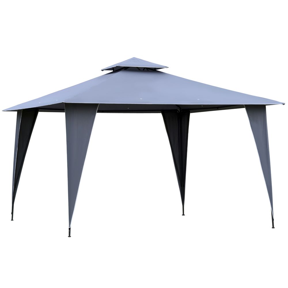 3.5x3.5m Side-Less Outdoor Gazebo Canopy Tent w/ 2-Tier Roof Grey