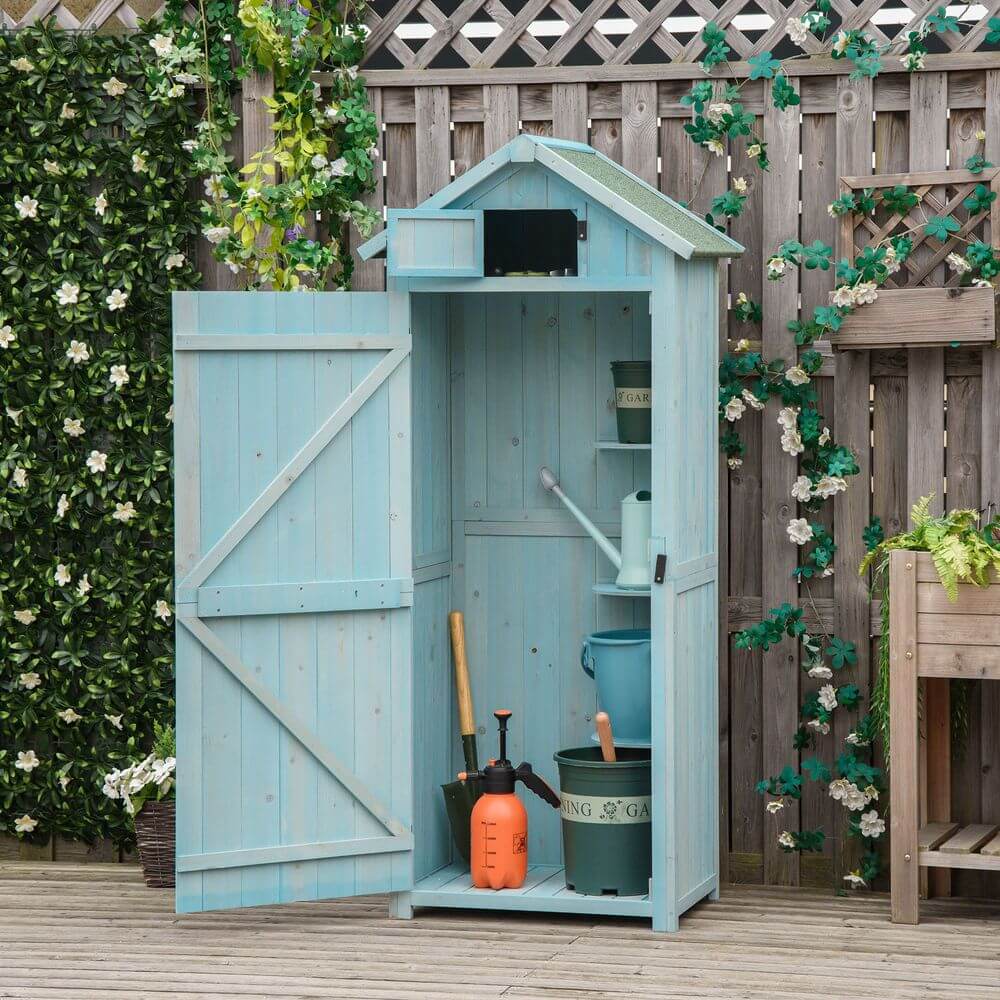 Garden Shed Vertical Utility 3 Shelves Wood Tool Storage Unit Cabinet