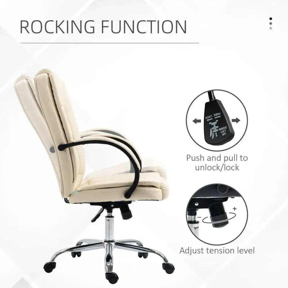 PU Leather Executive Office Chair High Back Height Adjustable, Beige