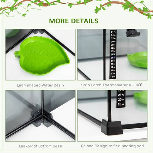 50 x 30 x 35 cm Reptile Terrarium for Lizards, Horned Frogs, Snakes, Black
