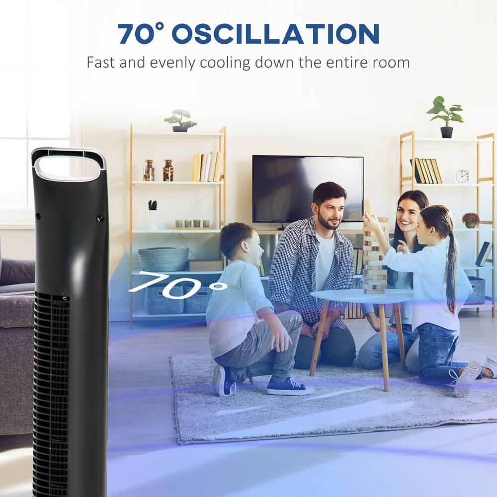 Silver Tower Fan with 3 Speed 3 Mode, Timer, Oscillation, Remote
