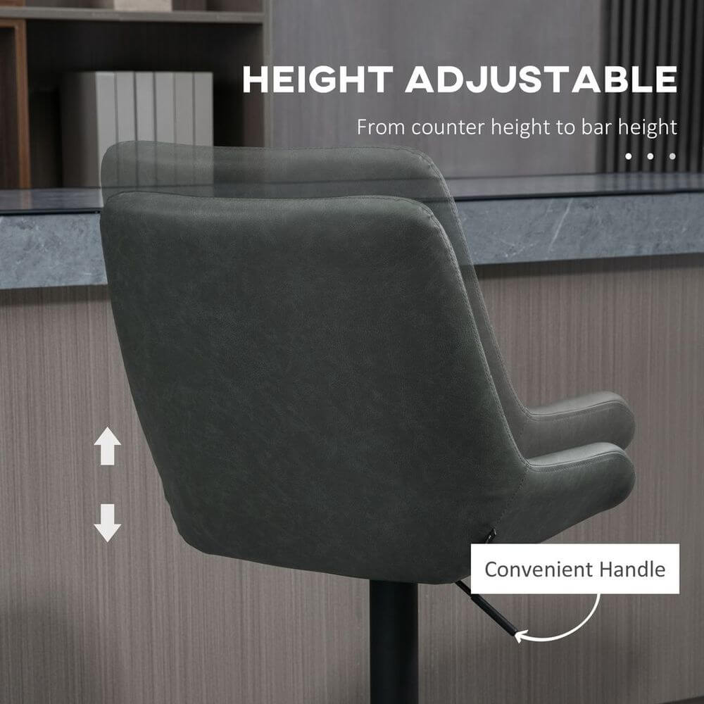 Bar Stools Set of 2, Adjustable Bar Chairs 360° Swivel Grey
