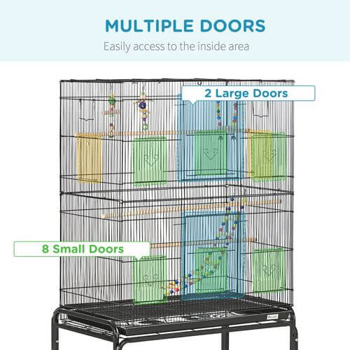 Bird Cage, with Stand, Wheels, Toys, for Budgies, Finches, Parakeets.