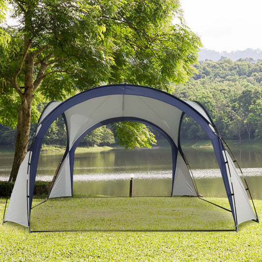 Outdoor Garden Dome Gazebo Shelter Party Tent Grey With Blue Trim
