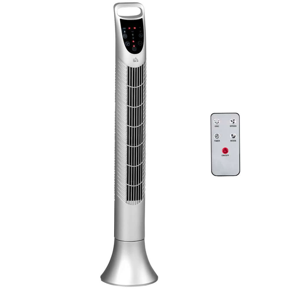 Silver Tower Fan with 3 Speed 3 Mode, Timer, Oscillation, Remote
