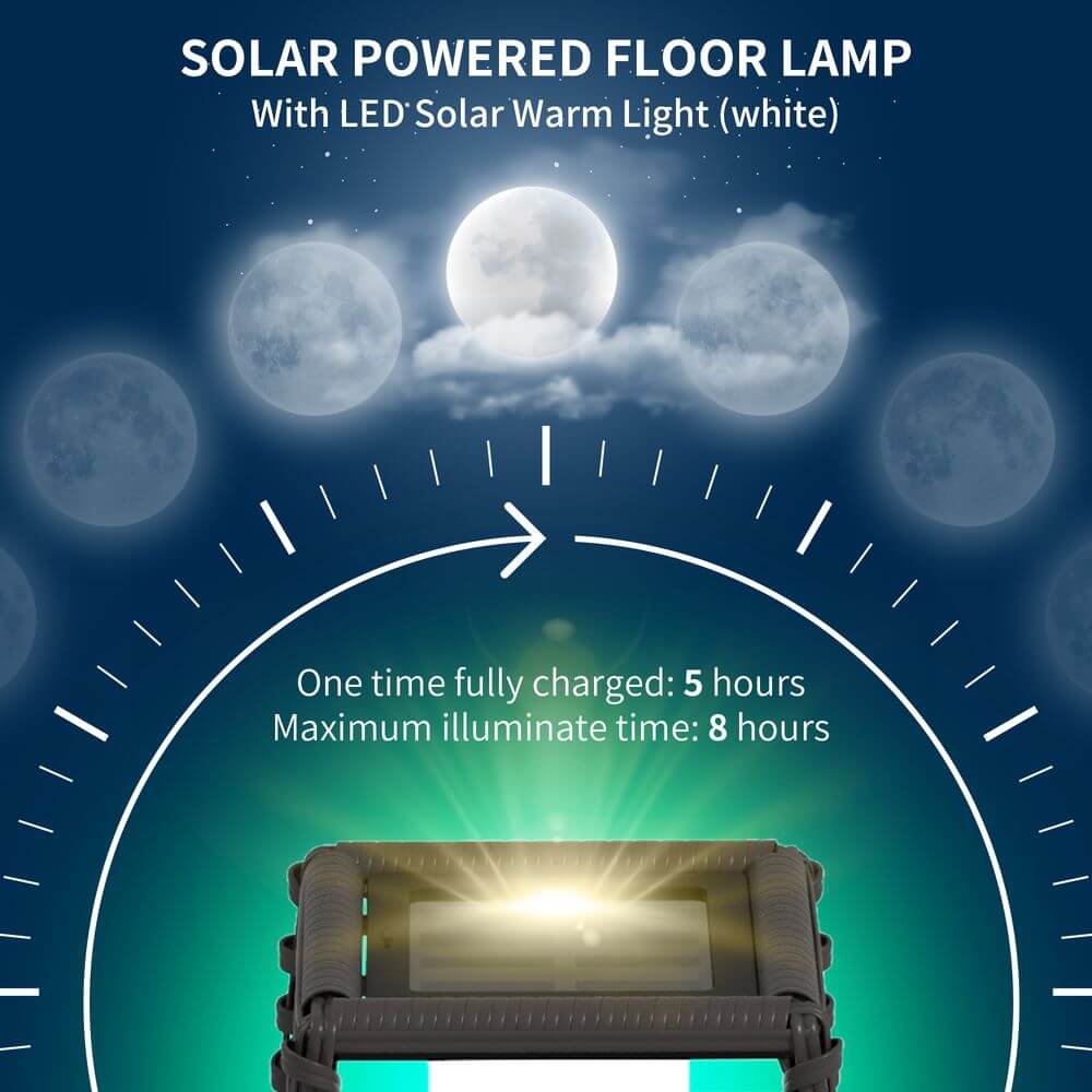 Outsunny Rattan Solar Floor Lamp with Auto On/Off LED Grey