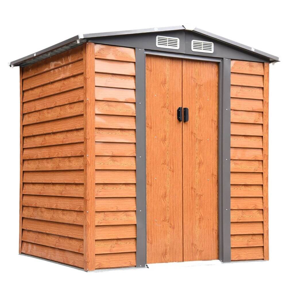 6x5ft Metal Garden Shed House Gardening Tool Storage Brown 193Lx152Wx203Hcm