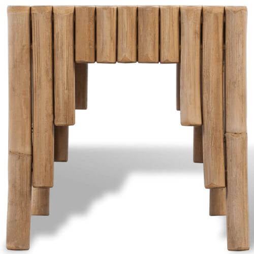 Rustic eco-friendly bamboo coffee table with a unique design for cozy living spaces.