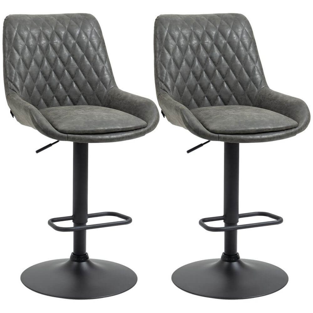 Bar Stools Set of 2, Adjustable Bar Chairs 360° Swivel Grey