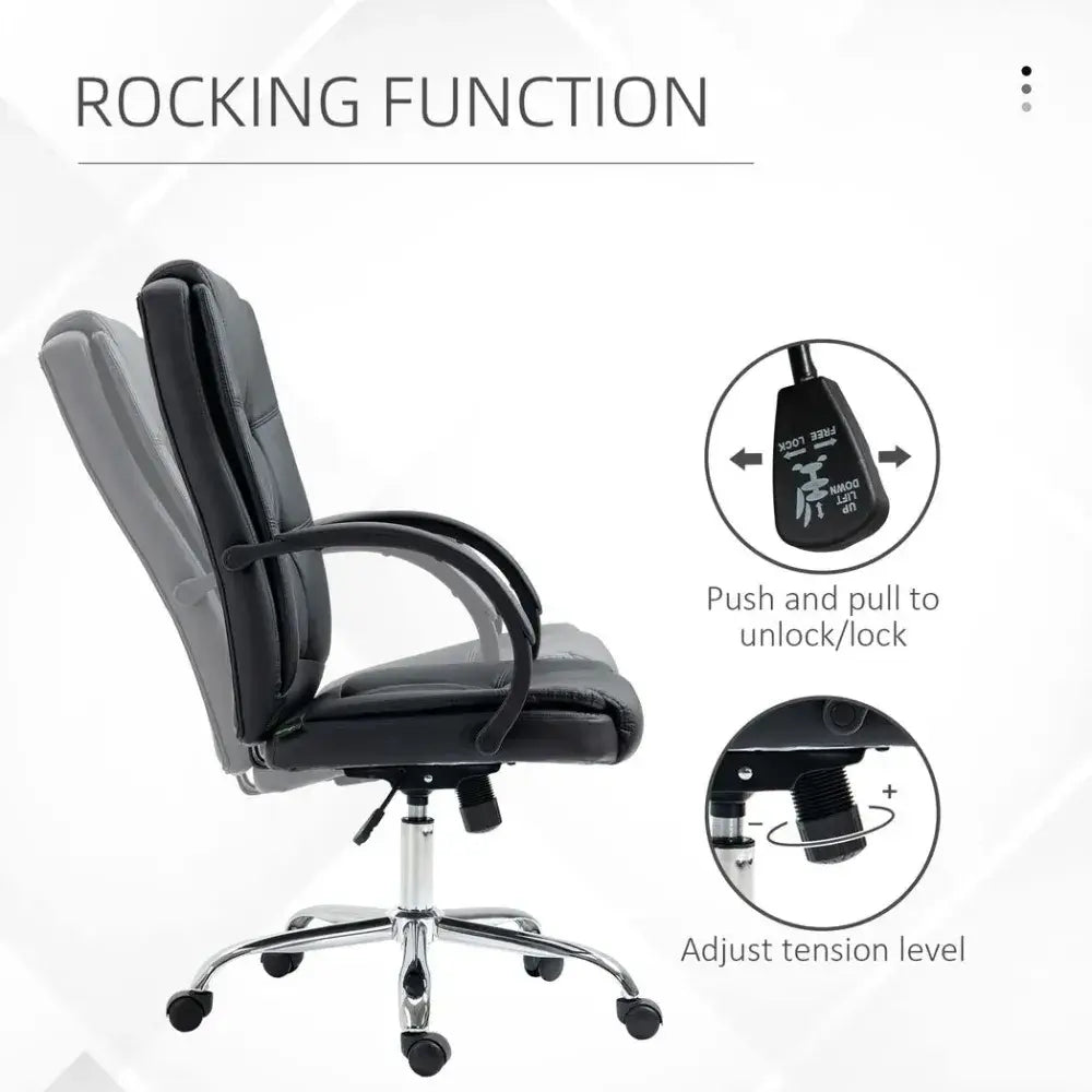 PU Leather Executive Office Chair High Back Height Adjustable, Black