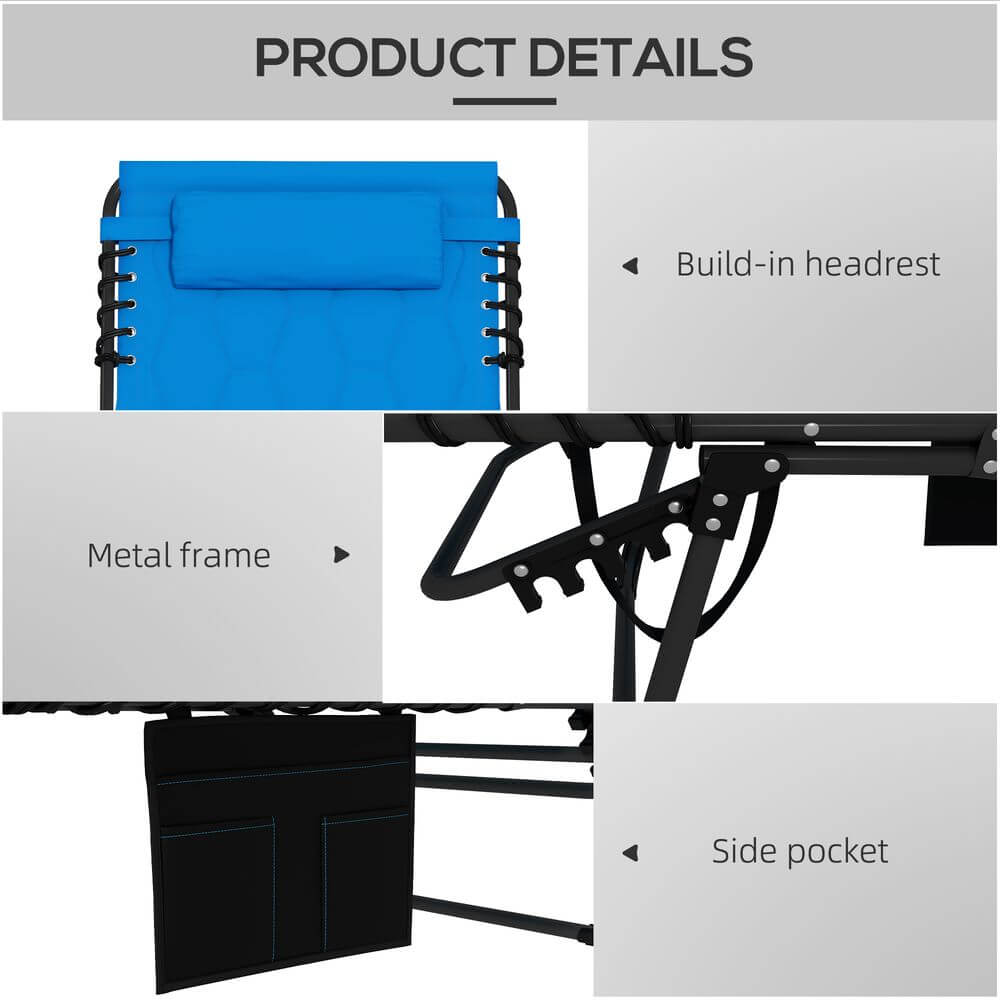 Foldable Sun Lounger Set, 2 Pieces Sun Lounger w/ Padded Seat Blue