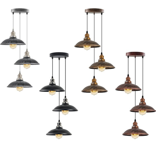3 Head Vintage Industrial Metal Pendant Ceiling Hanging Light Shade Lamp E27