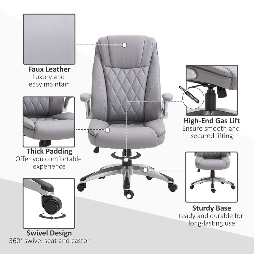 High Back Executive Office Chair Grey PU Leather