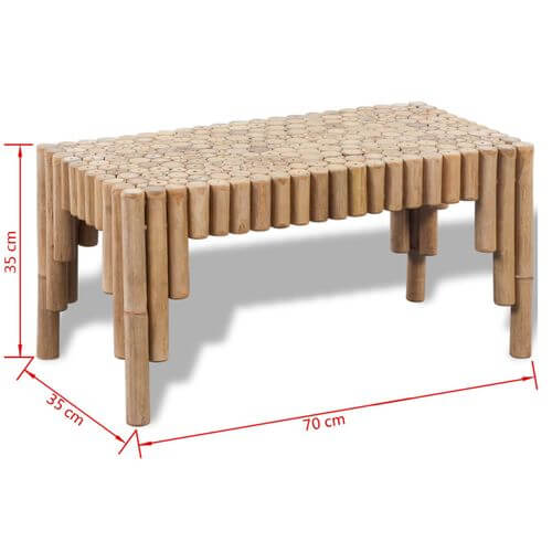 Rustic eco-friendly bamboo coffee table with unique design and dimensions, ideal for cozy living spaces.