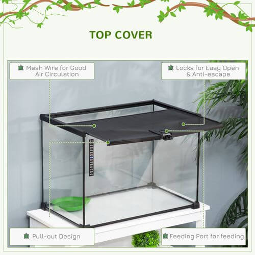 50 x 30 x 35 cm Reptile Terrarium for Lizards, Horned Frogs, Snakes, Black