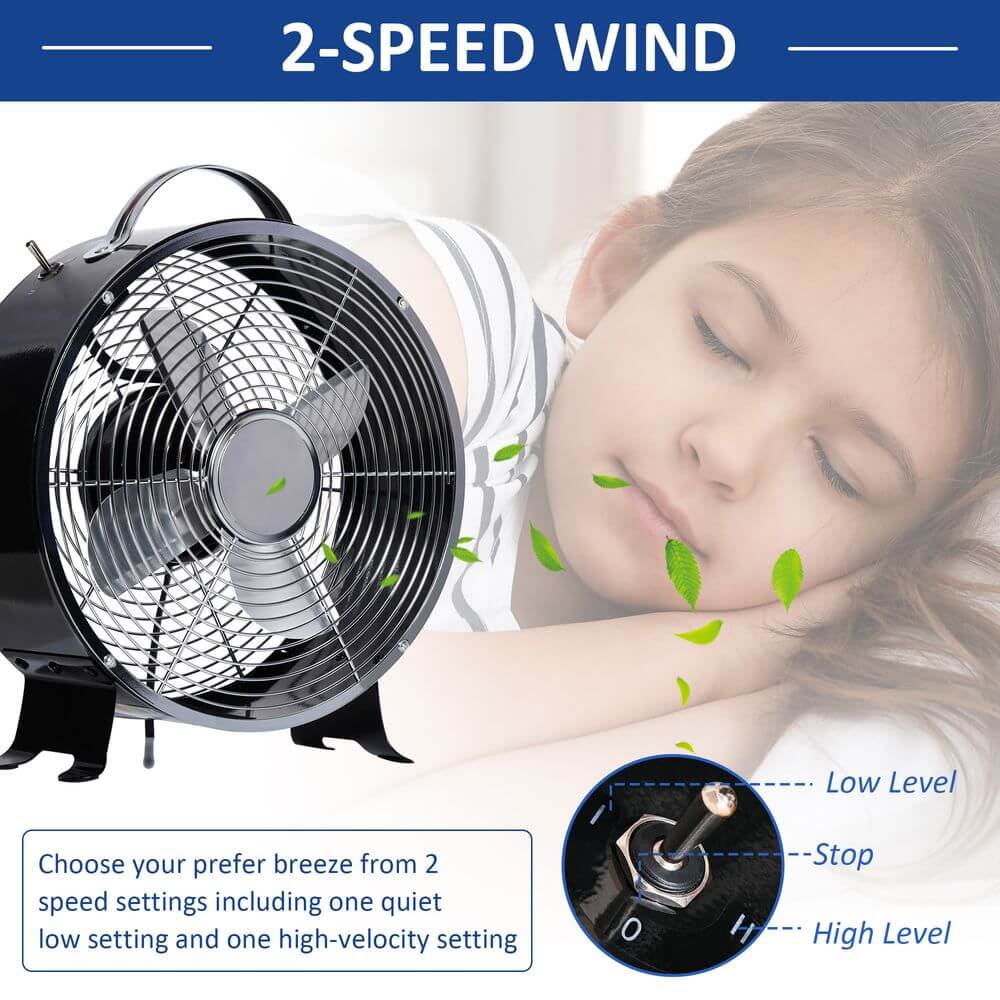 Black 26cm 2-Speed Electric Fan Safe Guard Anti-Slip Feet Home Office