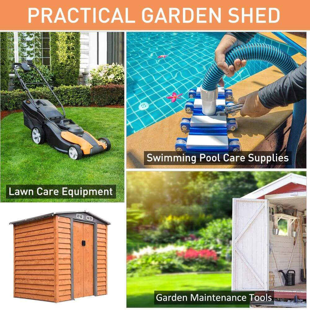 6x5ft Metal Garden Shed House Gardening Tool Storage Brown 193Lx152Wx203Hcm