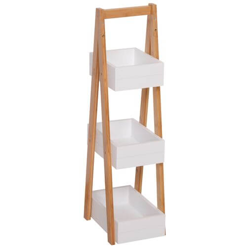 Bathroom A-Shape Rack, 3-Tier Eco-Friendly Bamboo storage for toiletries and towels.