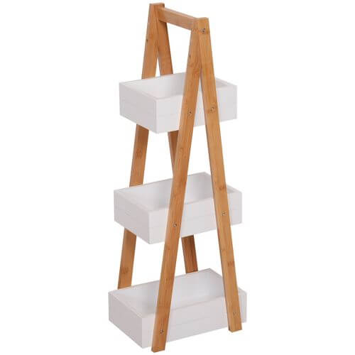 Bathroom A-Shape Rack, 3-Tier Eco-Friendly Bamboo storage solution for toiletries and towels.