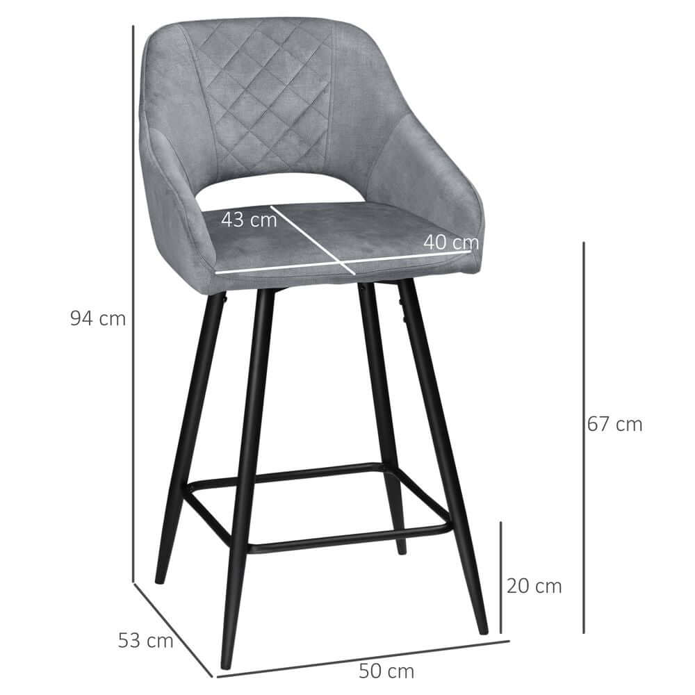 Bar Stools Set of 2, Velvet-Touch Fabric Counter Height Bar Chairs Grey