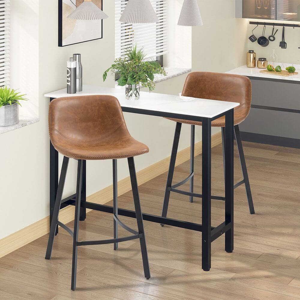 Industrial Bar Stools Set of 2, Bar Chairs with Steel Legs, Brown