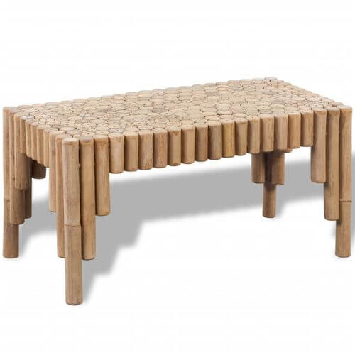 Rustic eco-friendly sustainable bamboo coffee table with unique design, perfect for cozy living spaces.