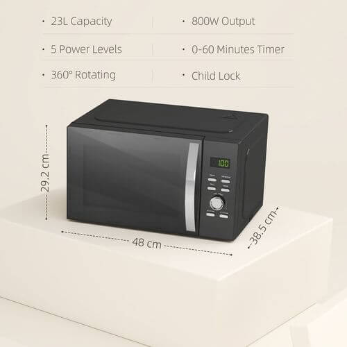 HOMCOM 23L 800W Microwave Oven with Digital Display, Auto Cook, Black