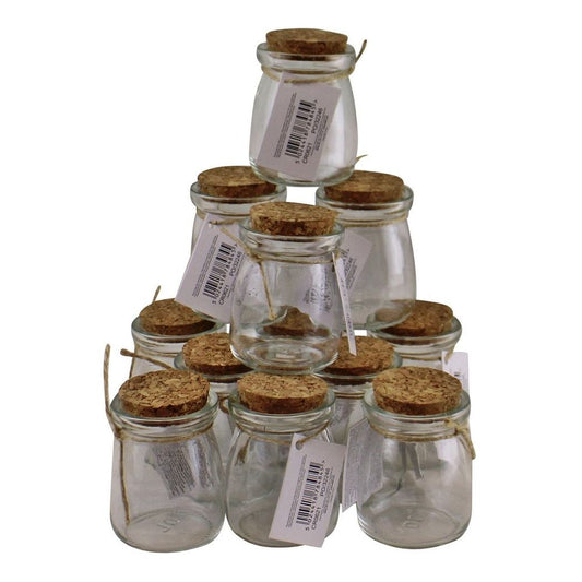 Set of 12 Small, Craft Storage Glass Jars With Cork Stoppers