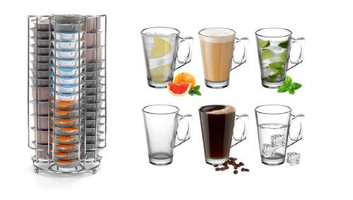 Vinsani Latte Glass 6pcs & Coffee Stand