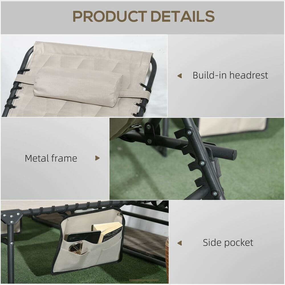 Foldable Sun Lounger Set, 2 Pieces Sun Lounger w/ Padded Seat Khaki