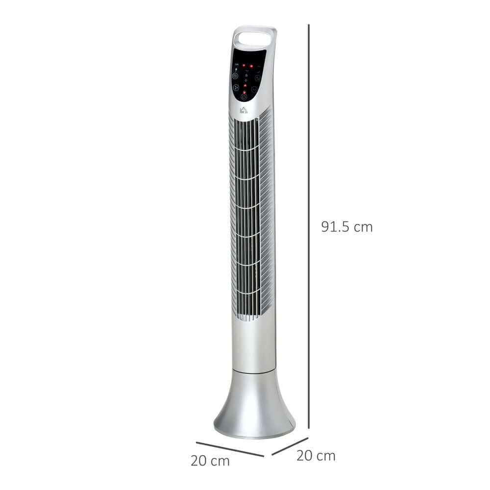 Silver Tower Fan with 3 Speed 3 Mode, Timer, Oscillation, Remote