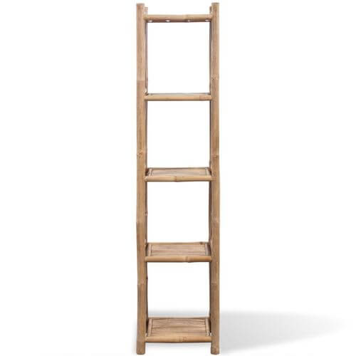 5-Tier Square Eco-Friendly Bamboo Shelf for home storage in a sustainable design.