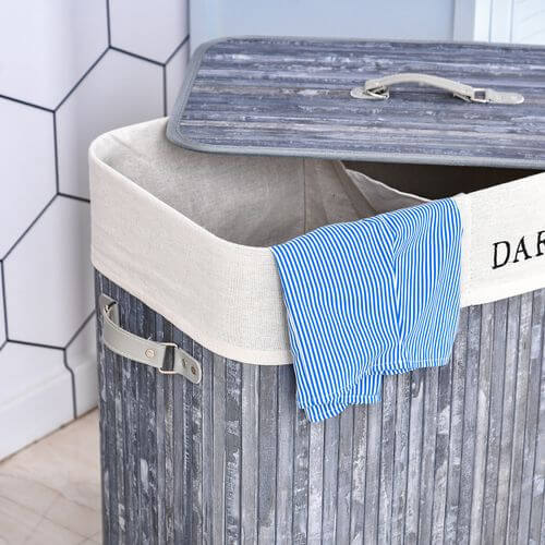 Bamboo Laundry Hamper Removable Lining Large Double Compartments