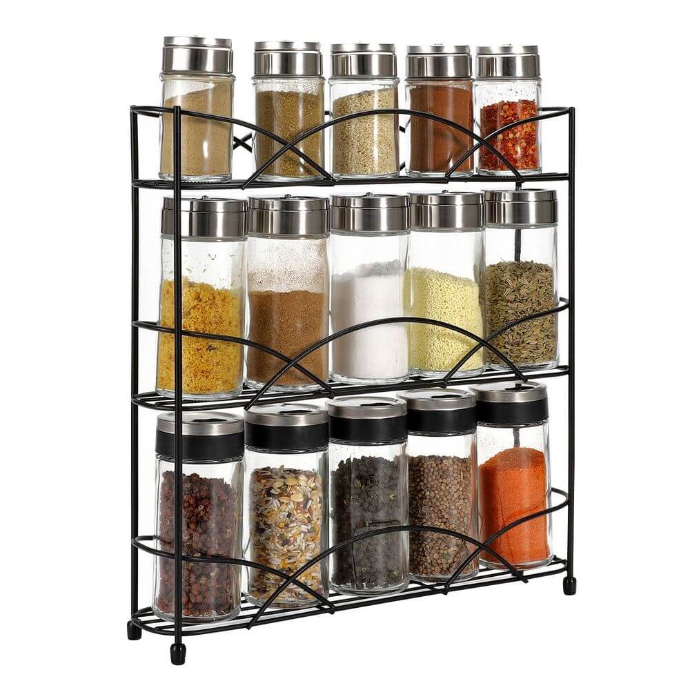 Free Standing 3 Tier Table Top Spice Rack Space Saving Storage