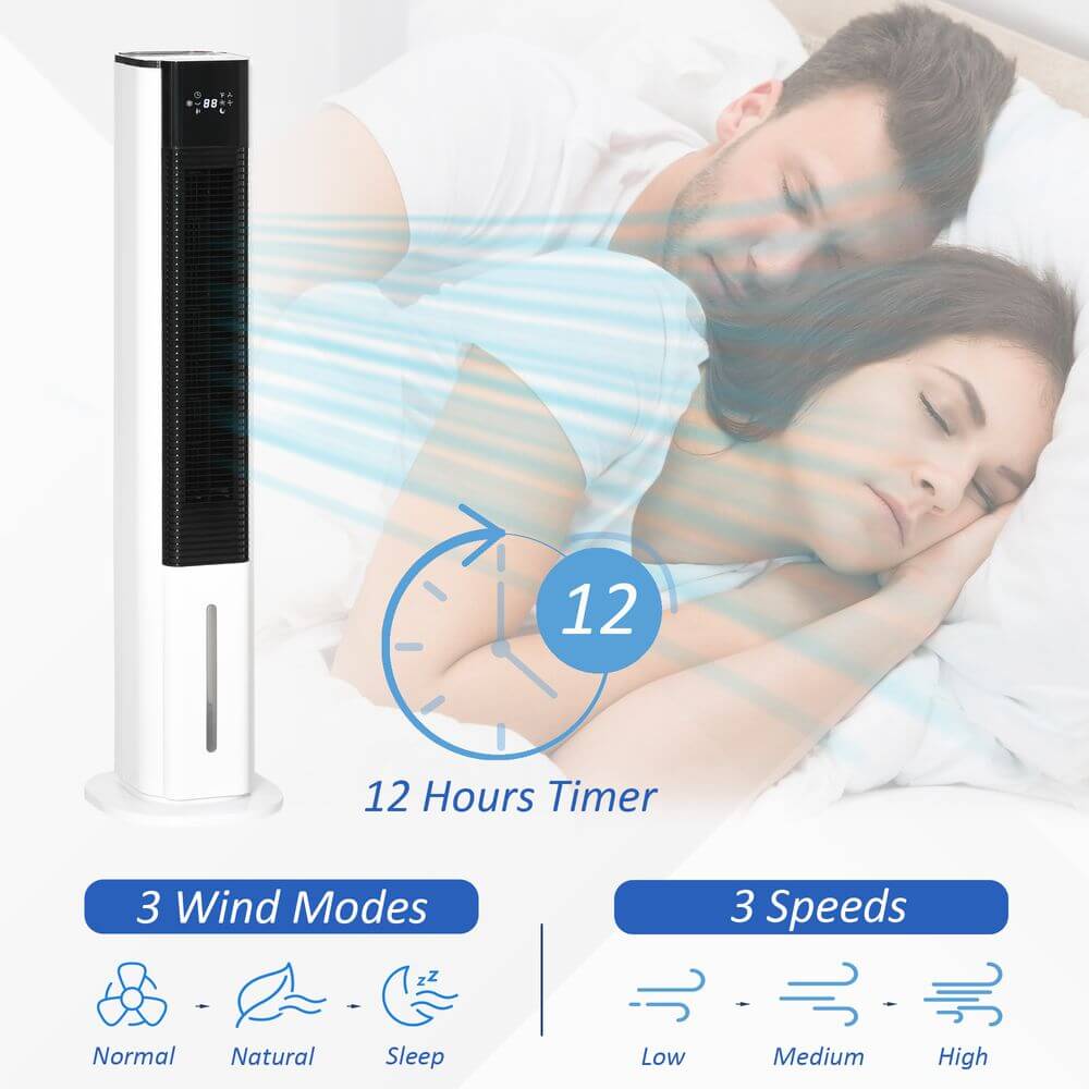 Quiet Air Cooler, Evaporative Ice Cooling Fan Humidifier, White