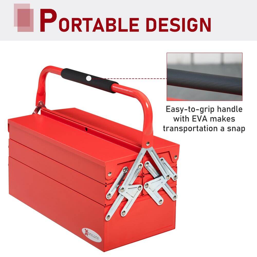 Metal Tool Box 3 Tier 5 Tray Professional Toolbox Red