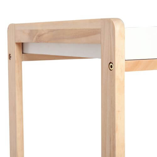Close-up of a bamboo kitchen trolley frame showing smooth edges and sturdy construction.