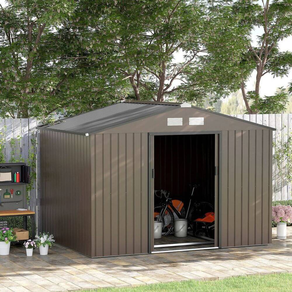 9 X 6FT Garden Shed Sliding Door Galvanised Metal Brown