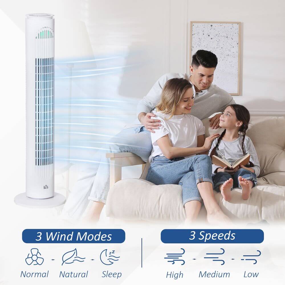White Tower Fan, 3 Speed 3 Mode, Timer, Oscillation, Remote