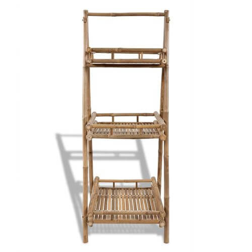 3-Tier Folding Eco-Friendly Bamboo Plant Rack for stylish outdoor garden storage, featuring a sustainable bamboo design.