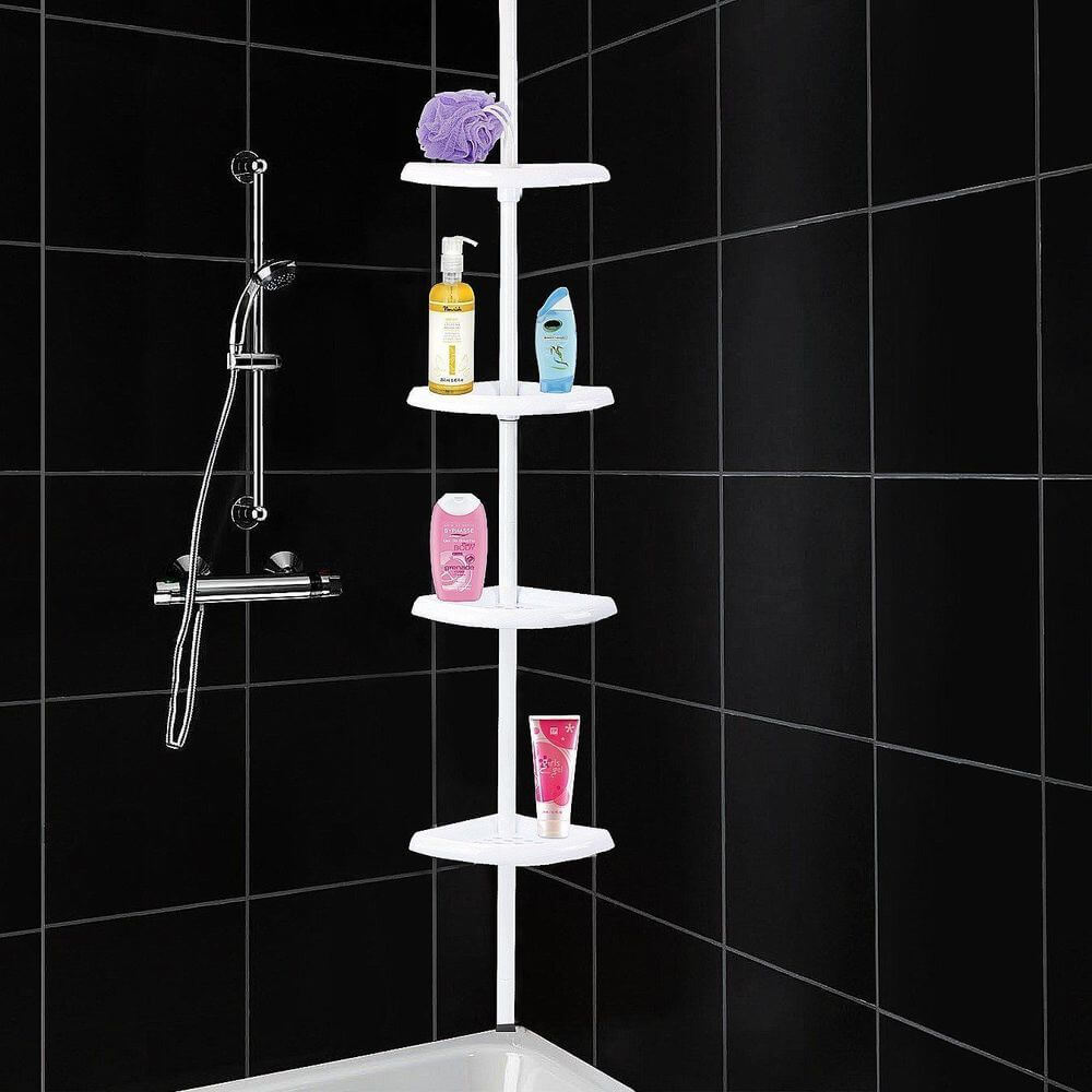 4 Tier Adjustable Telescopic Corner Shower Caddy White