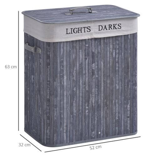 Bamboo Laundry Hamper Removable Lining Large Double Compartments