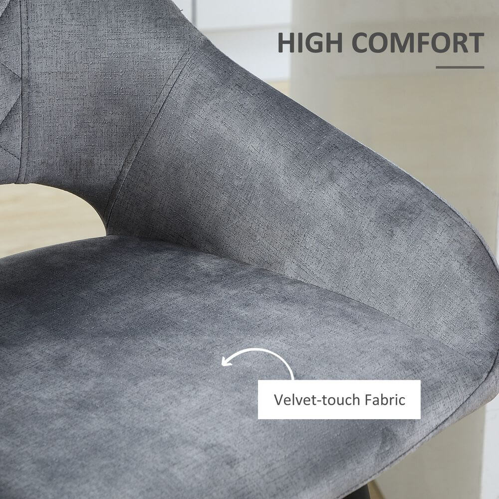 Bar Stools Set of 2, Velvet-Touch Fabric Counter Height Bar Chairs Grey