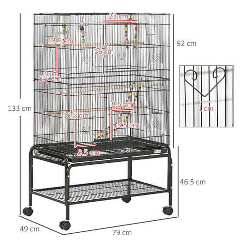 Bird Cage, with Stand, Wheels, Toys, for Budgies, Finches, Parakeets.