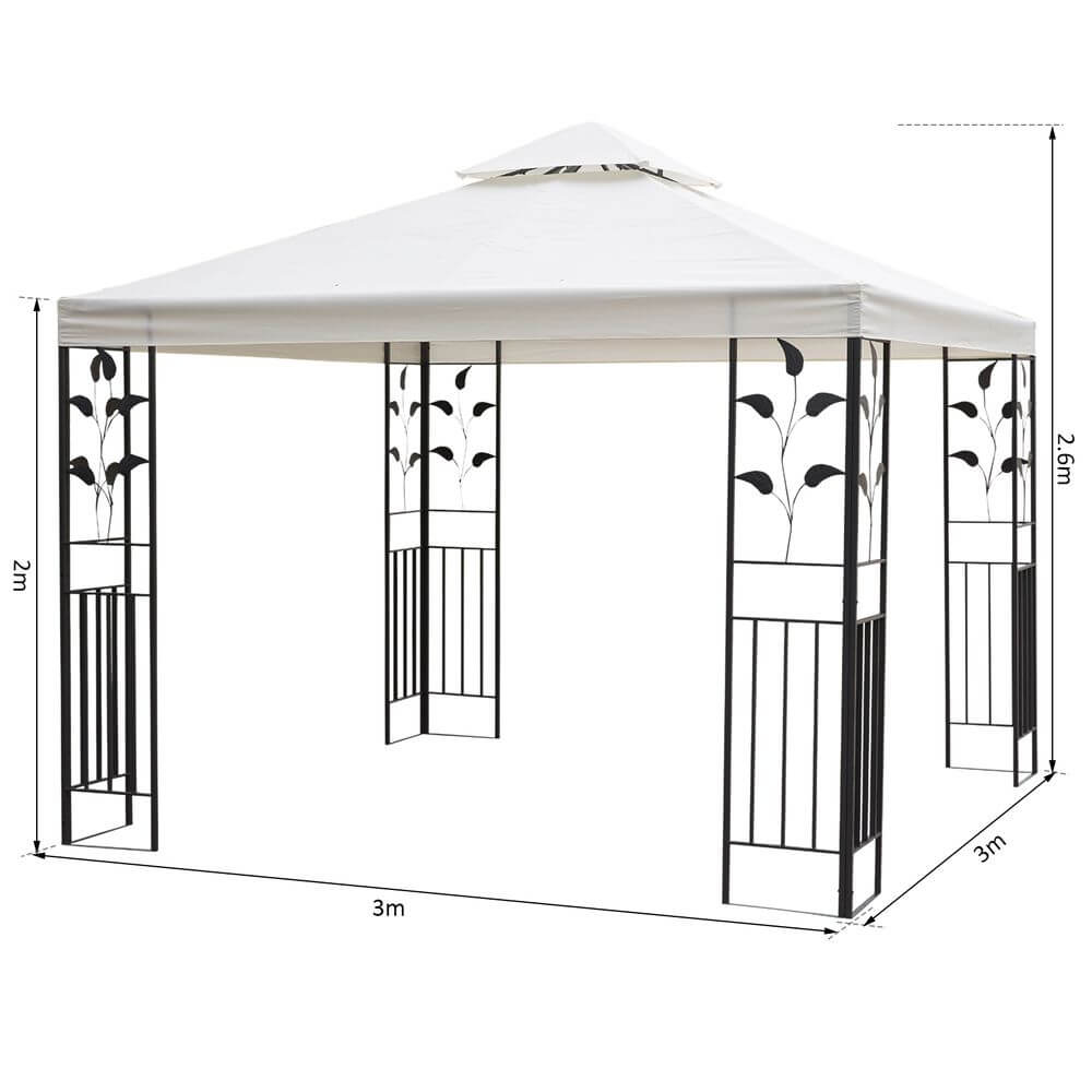 3m x 3m Vented Roof Metal Frame Garden Gazebo Cream