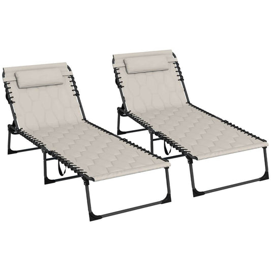 Foldable Sun Lounger Set, 2 Pieces Sun Lounger w/ Padded Seat Khaki