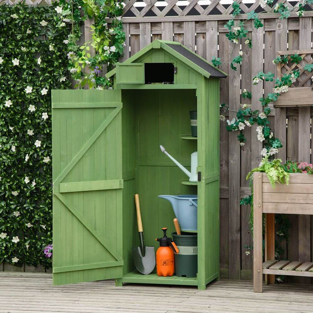 Garden Shed Vertical Utility 3 Shelves Wood Tool Storage Unit Cabinet